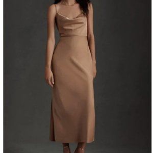BHLDN Cali Satin Charmeuse Midi Dress in Sand Dune